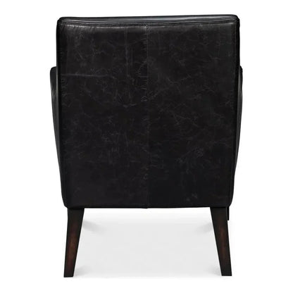 Royalton Distilled Leather Black Arm Chair - LOOMLAN - Sarreid - Accent Chairs