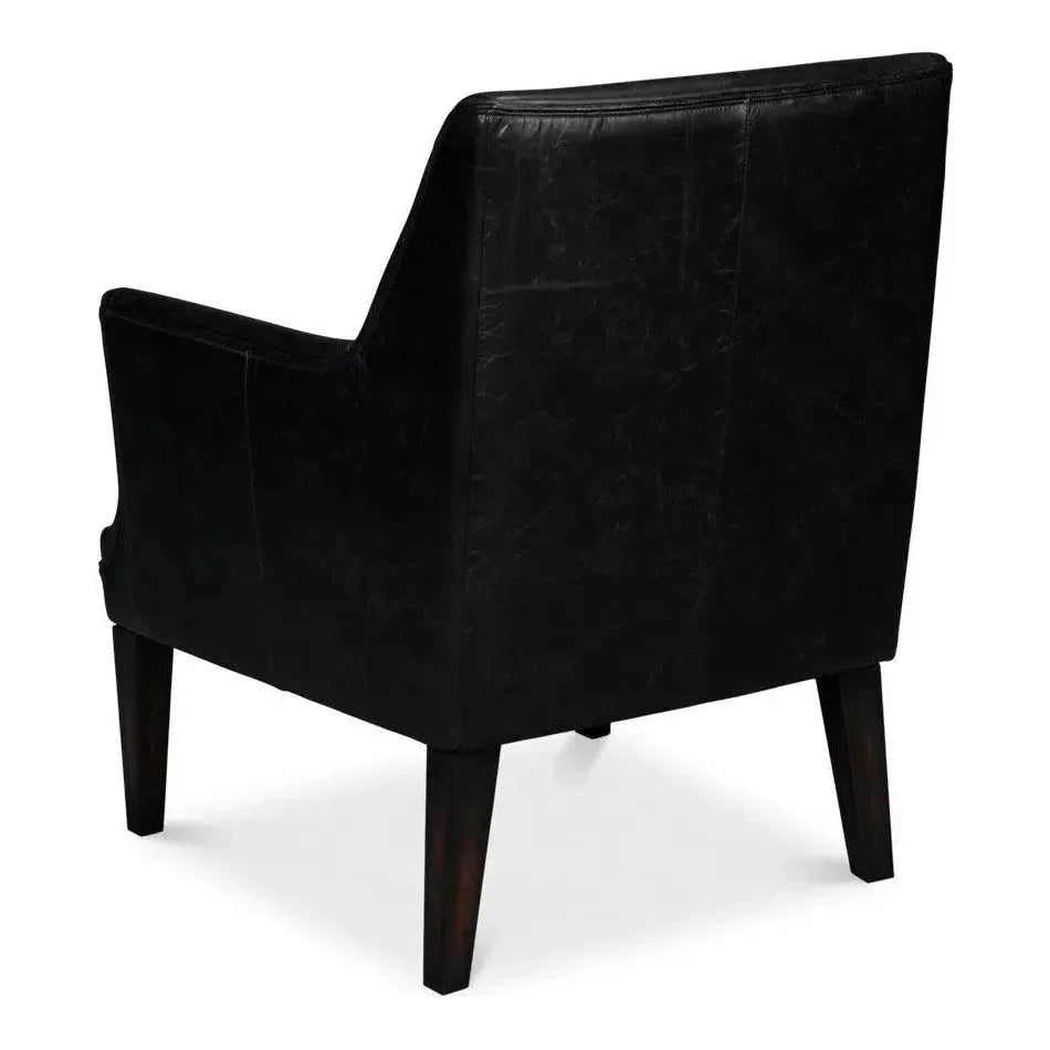 Royalton Distilled Leather Black Arm Chair - LOOMLAN - Sarreid - Accent Chairs