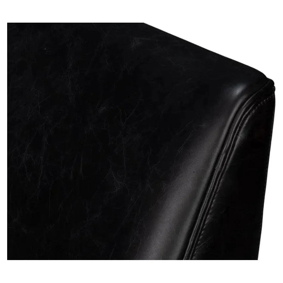 Royalton Distilled Leather Black Arm Chair - LOOMLAN - Sarreid - Accent Chairs
