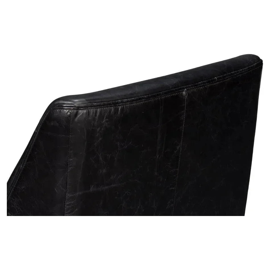 Royalton Distilled Leather Black Arm Chair - LOOMLAN - Sarreid - Accent Chairs