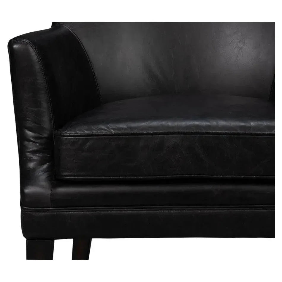 Royalton Distilled Leather Black Arm Chair - LOOMLAN - Sarreid - Accent Chairs