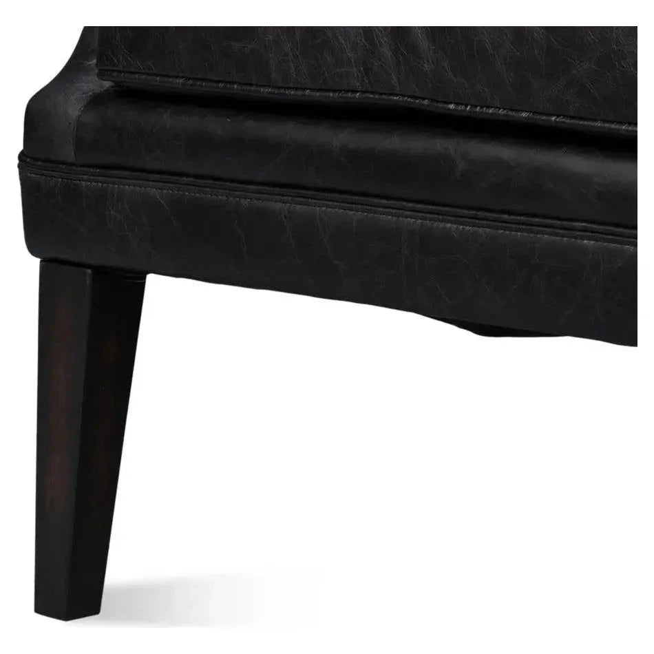 Royalton Distilled Leather Black Arm Chair - LOOMLAN - Sarreid - Accent Chairs