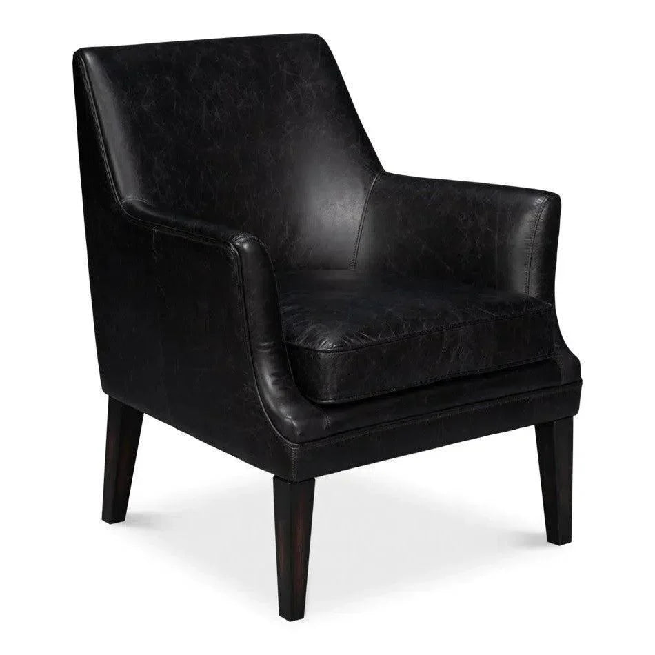 Royalton Distilled Leather Black Arm Chair - LOOMLAN - Sarreid - Accent Chairs