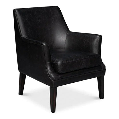 Royalton Distilled Leather Black Arm Chair - LOOMLAN - Sarreid - Accent Chairs