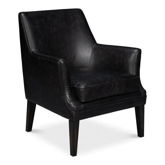 Royalton Distilled Leather Black Arm Chair - LOOMLAN - Sarreid - Accent Chairs