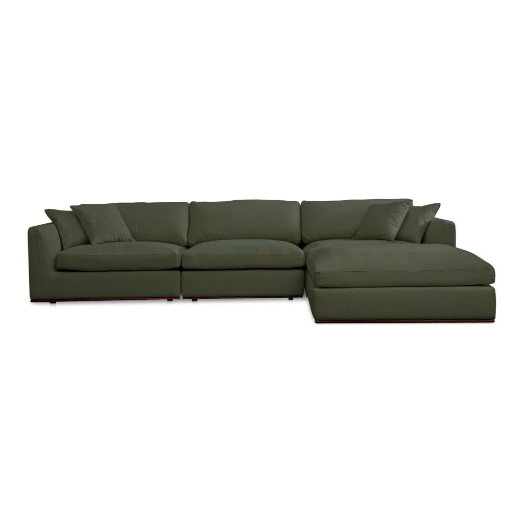 Rue Two Toss Cushions Lounge Sectional Sofa-Modular Sofas-Moe's Home-Deep Green-LOOMLAN