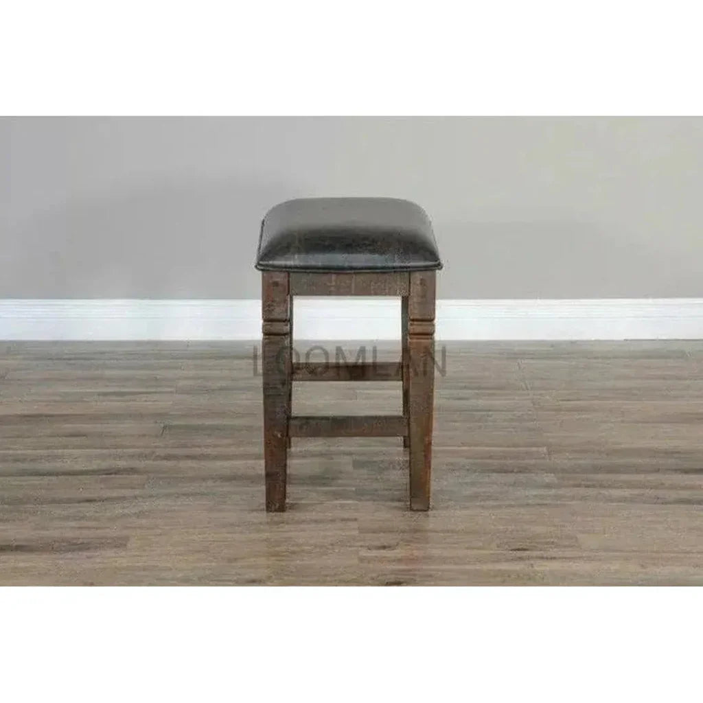 Rustic Backless Counter Stool Leather Seat - LOOMLAN - Sunny D - Counter Stools