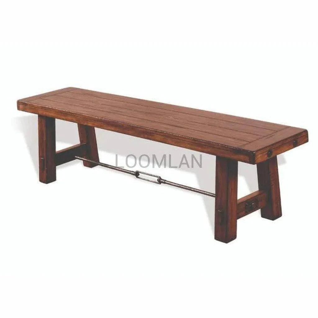 Rustic Farmhouse Wood Bench Metal Turnbuckle - LOOMLAN - Sunny D - Dining Benches