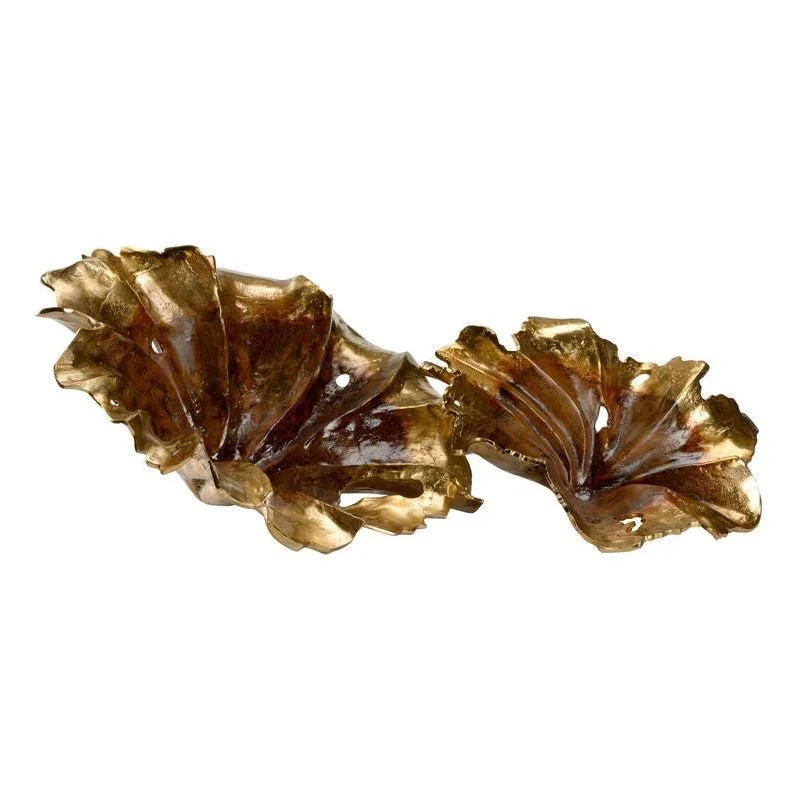 Rustic Gold Aluminum Leaf Sculpture (Set Of 2) - LOOMLAN - Wildwood - Statues & Sculptures