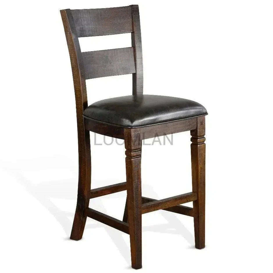 Rustic Ladder Back Barstool Leather Seat - LOOMLAN - Sunny D - Bar Stools