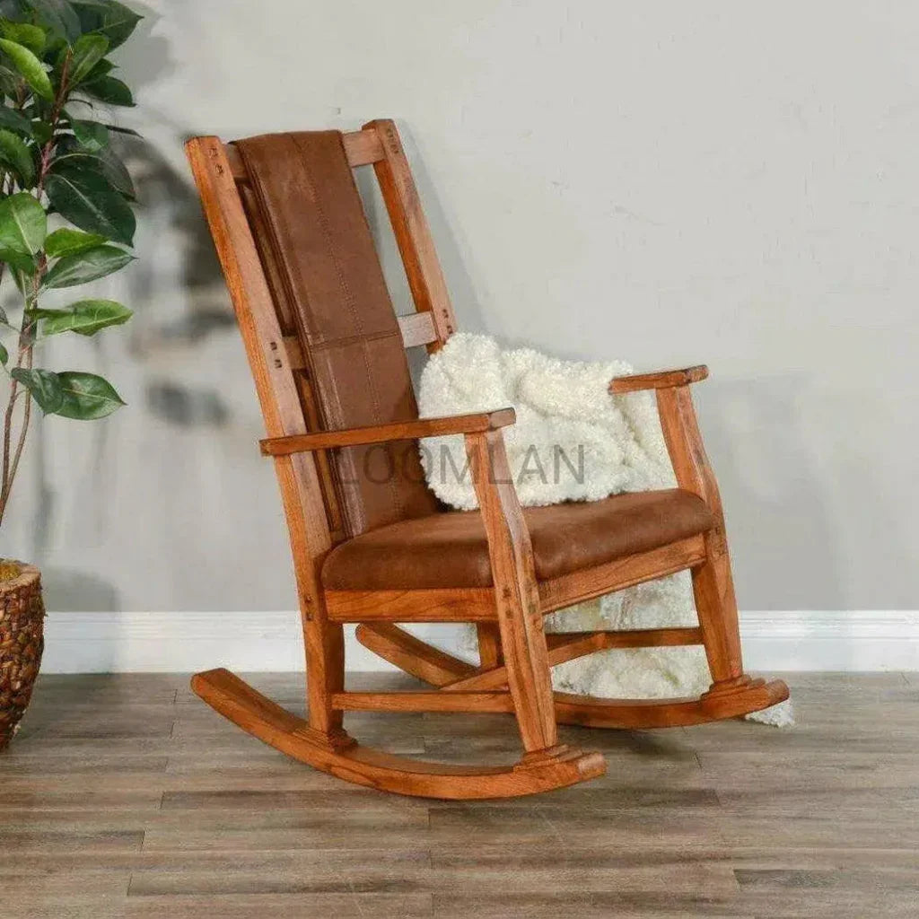 Rustic Oak Tan Vegan Leather Rocker Chair - LOOMLAN - Sunny D - Accent Chairs