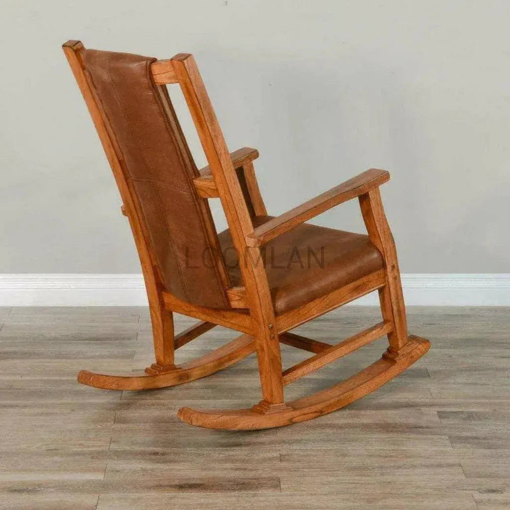 Rustic Oak Tan Vegan Leather Rocker Chair - LOOMLAN - Sunny D - Accent Chairs