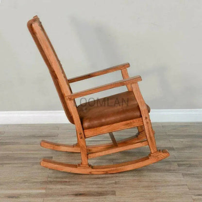 Rustic Oak Tan Vegan Leather Rocker Chair - LOOMLAN - Sunny D - Accent Chairs