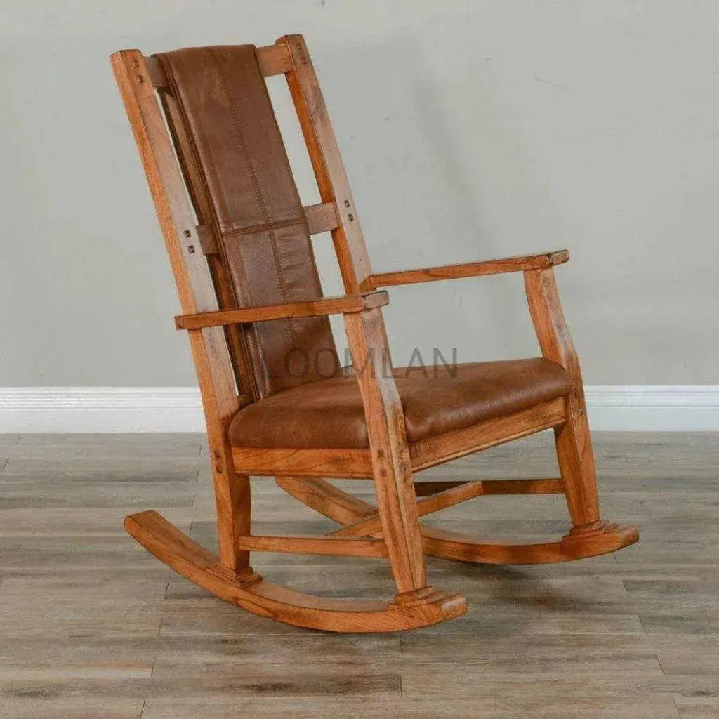 Rustic Oak Tan Vegan Leather Rocker Chair - LOOMLAN - Sunny D - Accent Chairs