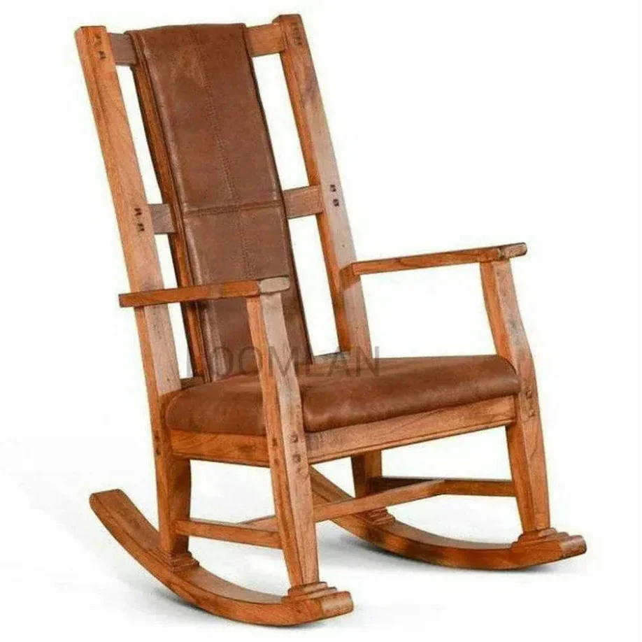 Rustic Oak Tan Vegan Leather Rocker Chair - LOOMLAN - Sunny D - Accent Chairs