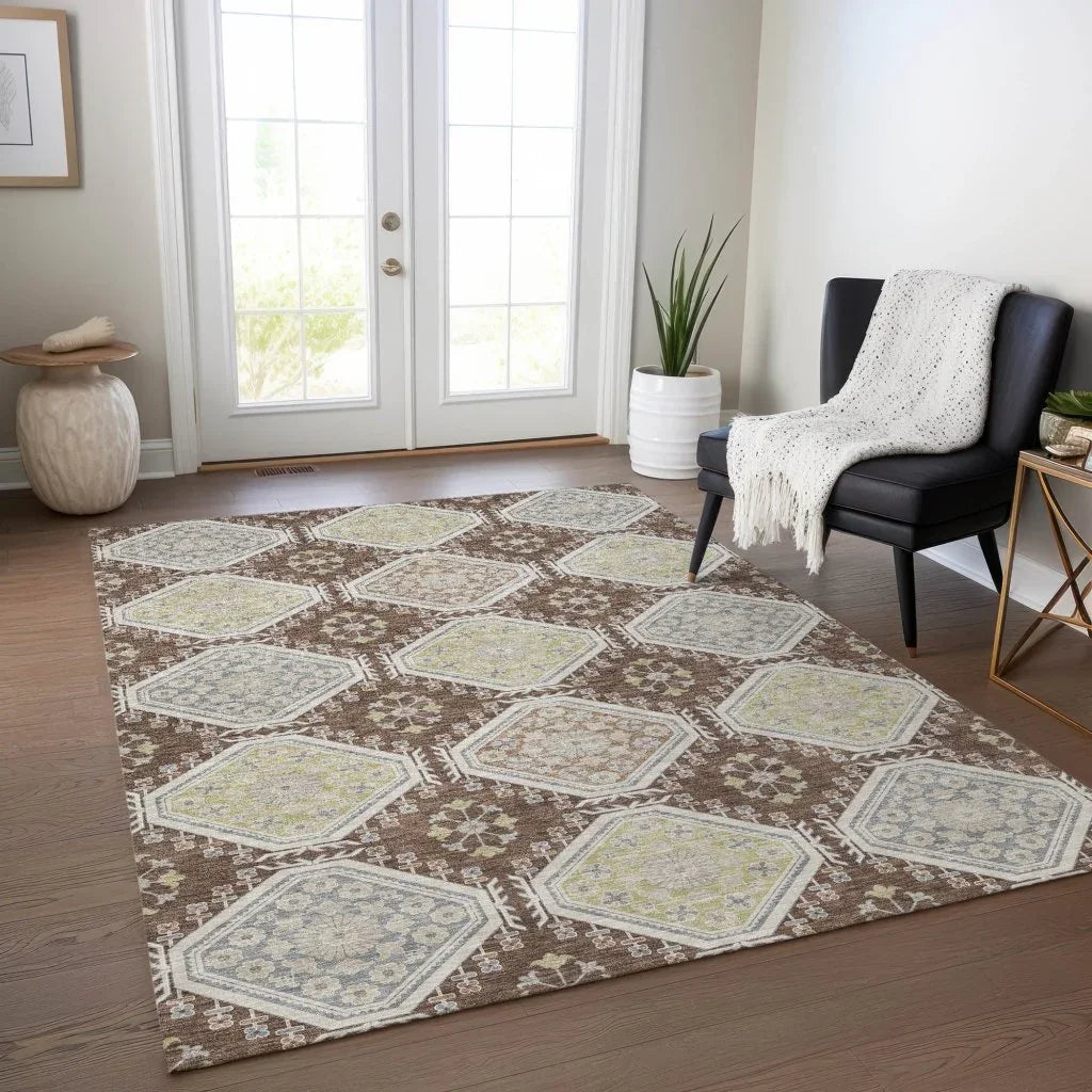 Sabella Brown Washable Indoor - Outdoor Rug - LOOMLAN - LOOMLAN Rugs - Outdoor Rugs