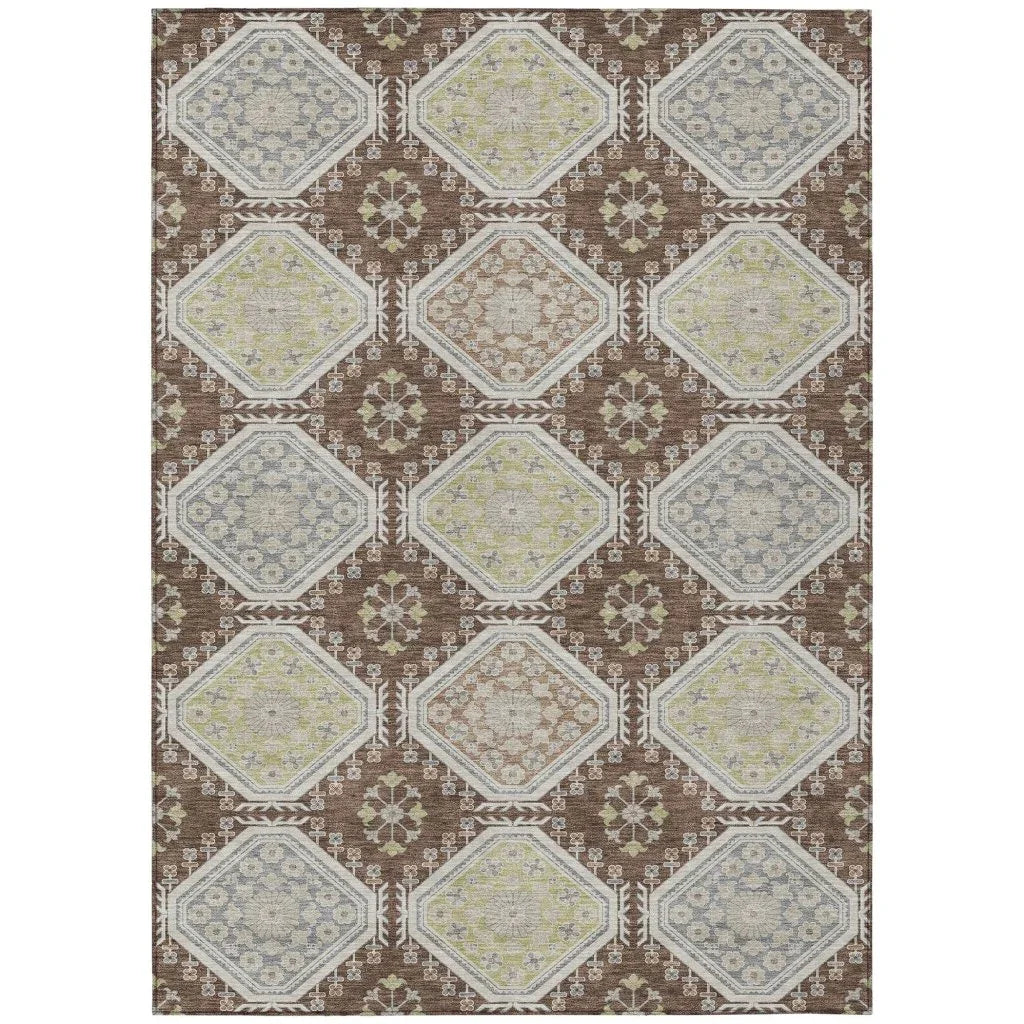 Sabella Brown Washable Indoor - Outdoor Rug - LOOMLAN - LOOMLAN Rugs - Outdoor Rugs