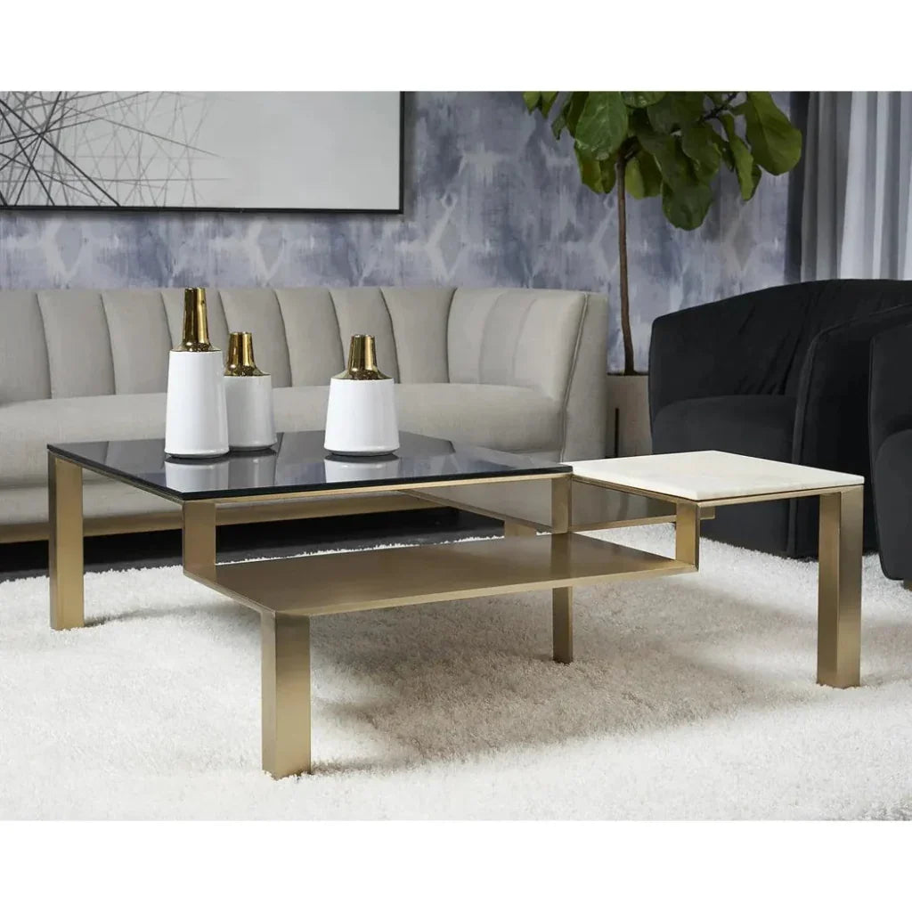 Saber Coffee Table With Marble & Gold Finish - LOOMLAN - SUNPAN - Coffee Tables