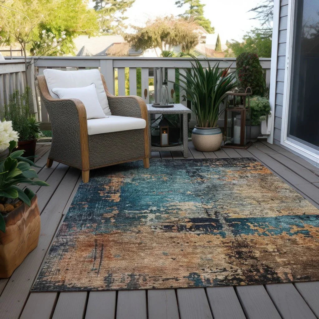 Sadeeya Teal Washable Indoor - Outdoor Rug - LOOMLAN - LOOMLAN Rugs - Outdoor Rugs