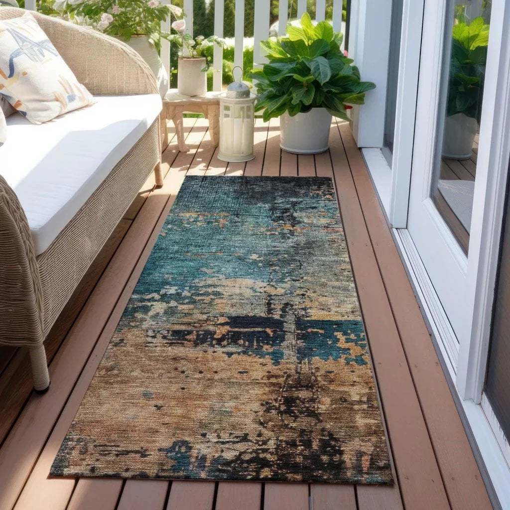 Sadeeya Teal Washable Indoor - Outdoor Rug - LOOMLAN - LOOMLAN Rugs - Outdoor Rugs