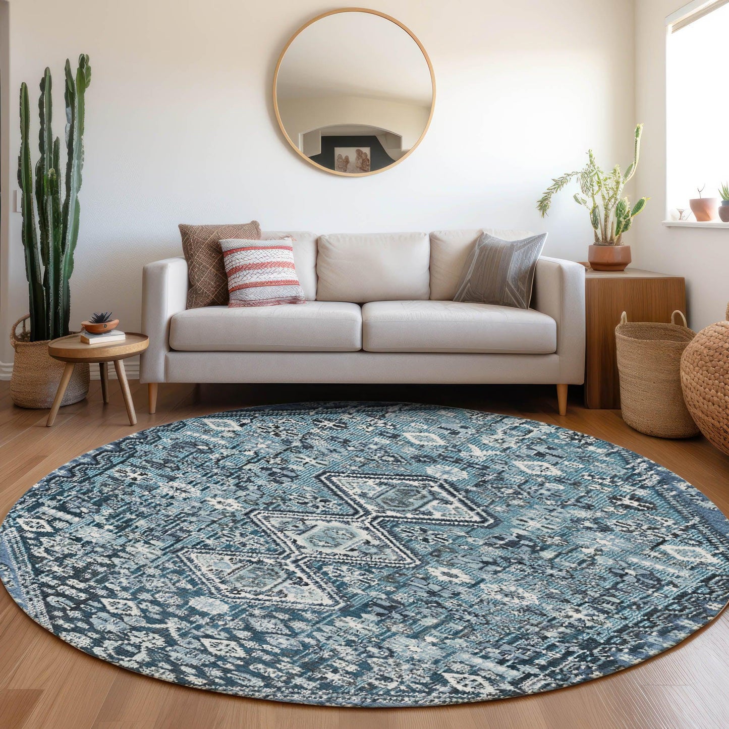 Saelain Blue Washable Indoor-Outdoor Rug