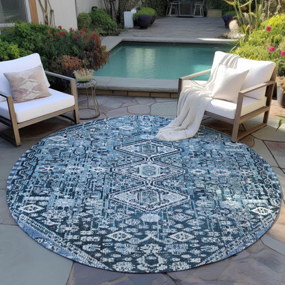 Saelain Blue Washable Indoor-Outdoor Rug