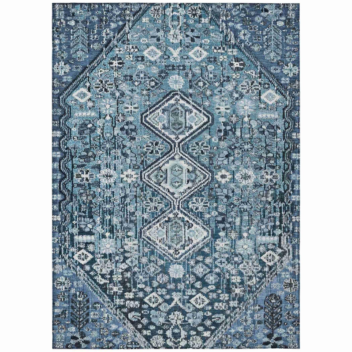Saelain Blue Washable Indoor-Outdoor Rug