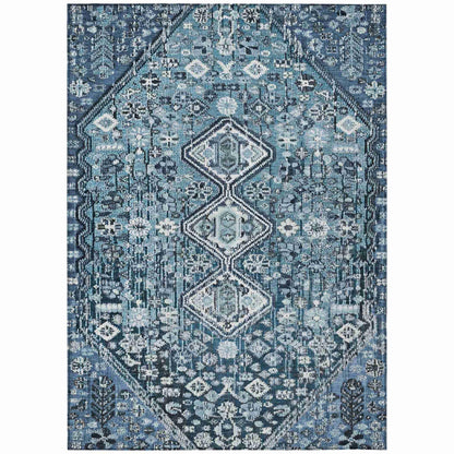 Saelain Blue Washable Indoor-Outdoor Rug