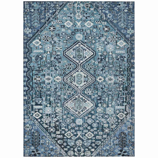 Saelain Blue Washable Indoor-Outdoor Rug