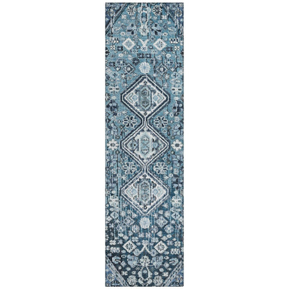 Saelain Blue Washable Indoor-Outdoor Rug