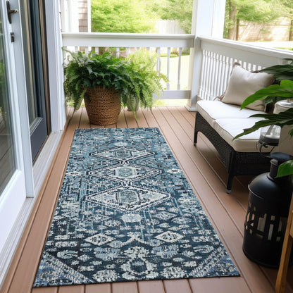 Saelain Blue Washable Indoor-Outdoor Rug