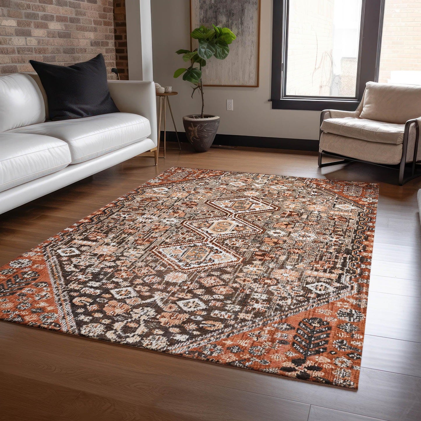 Saelain Brown Washable Indoor-Outdoor Rug
