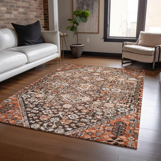 Saelain Brown Washable Indoor-Outdoor Rug
