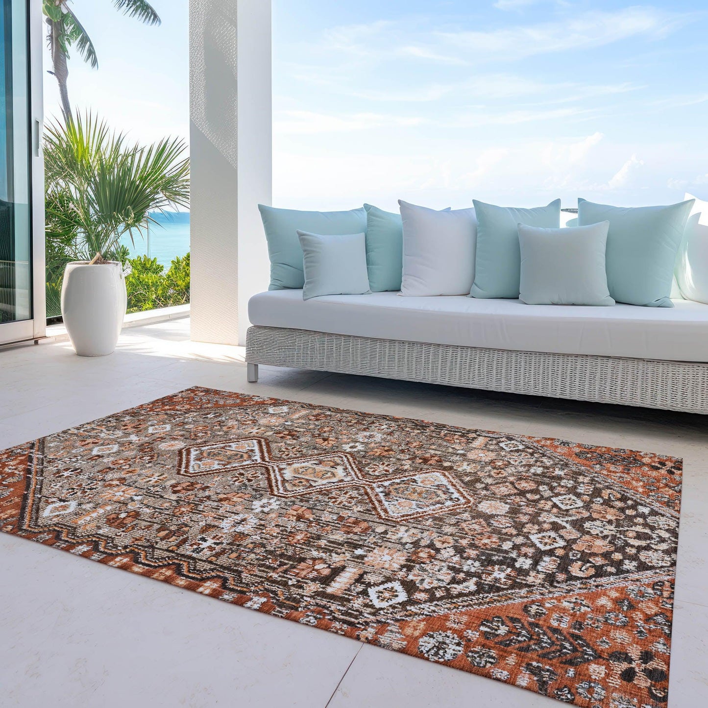 Saelain Brown Washable Indoor-Outdoor Rug