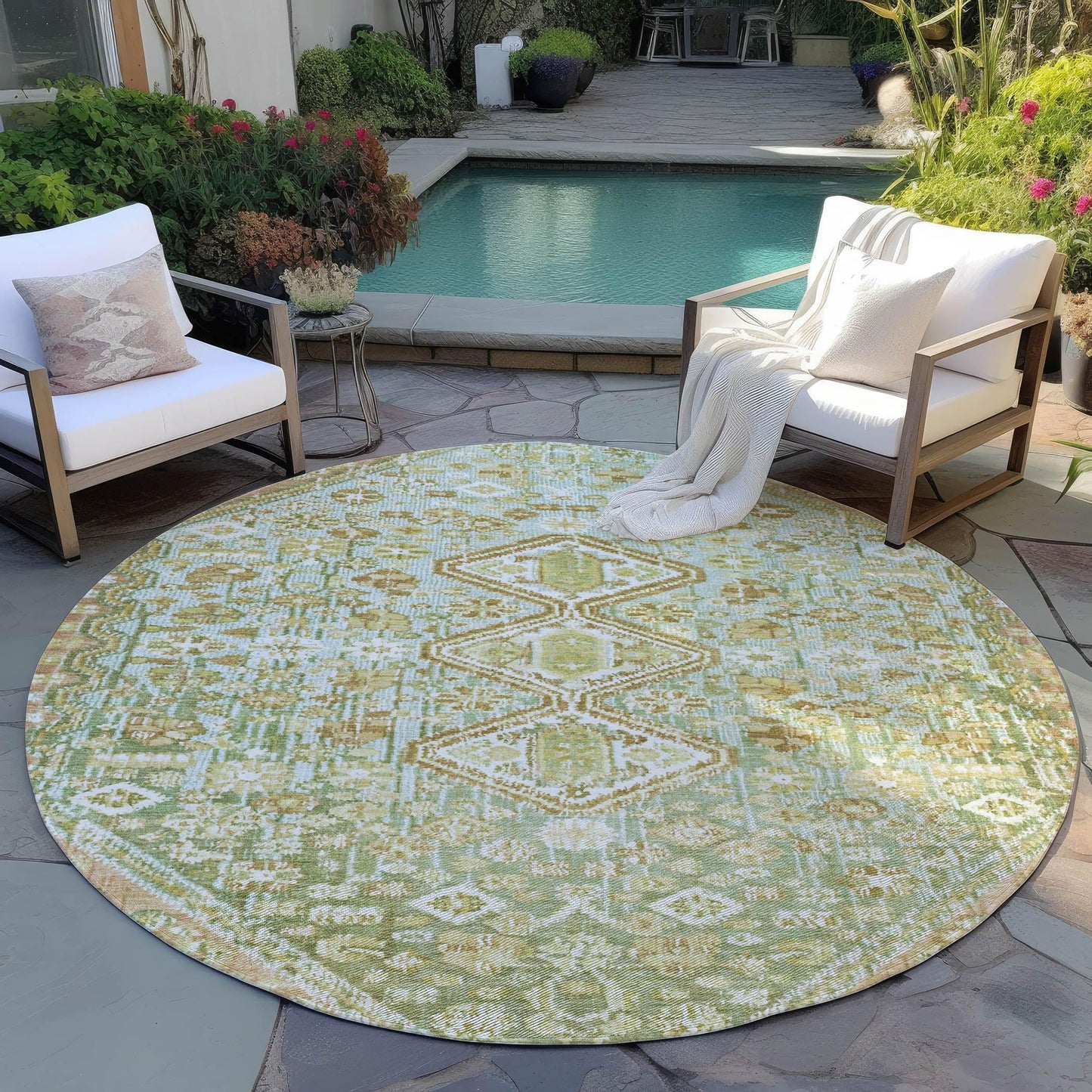 Saelain Green Washable Indoor-Outdoor Rug