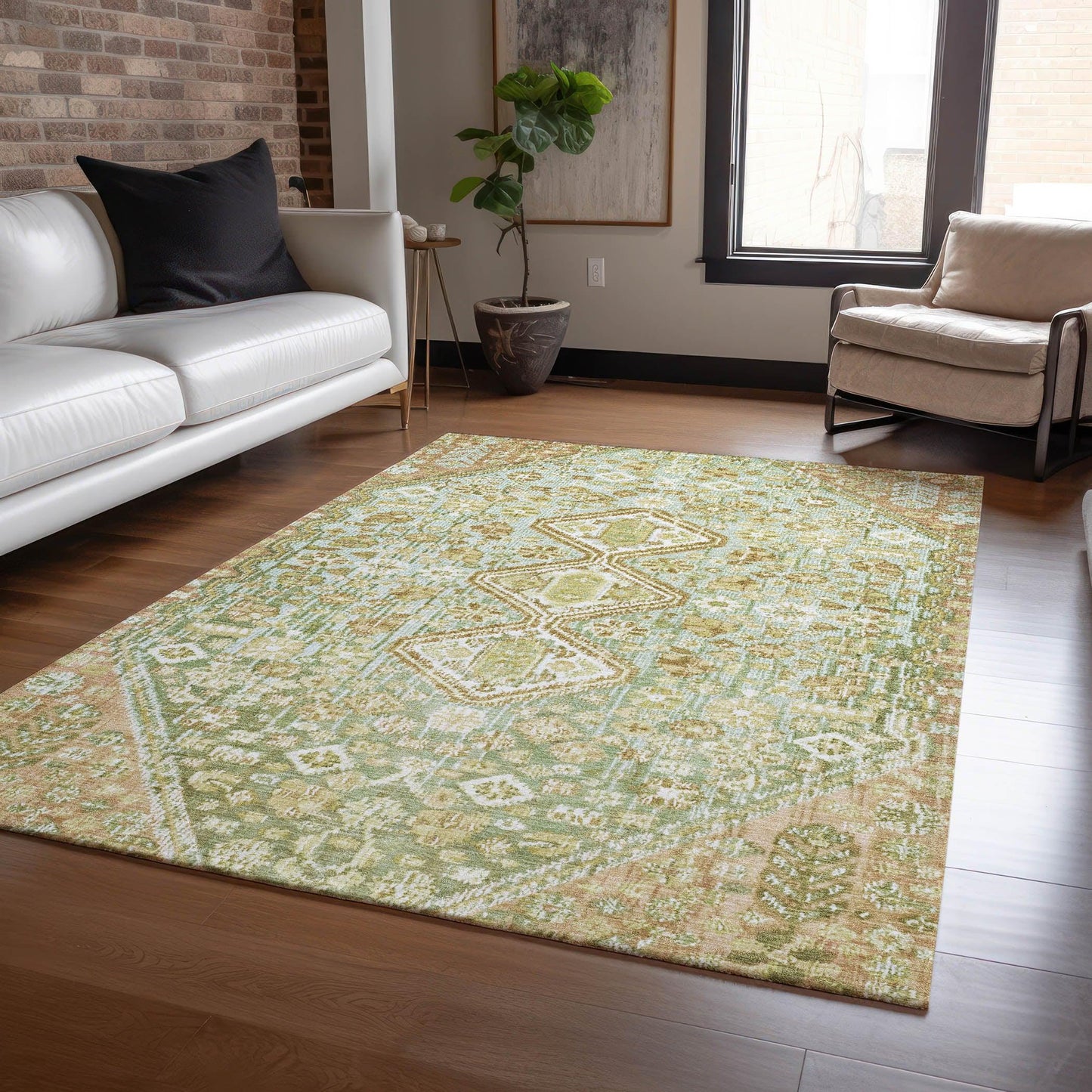 Saelain Green Washable Indoor-Outdoor Rug