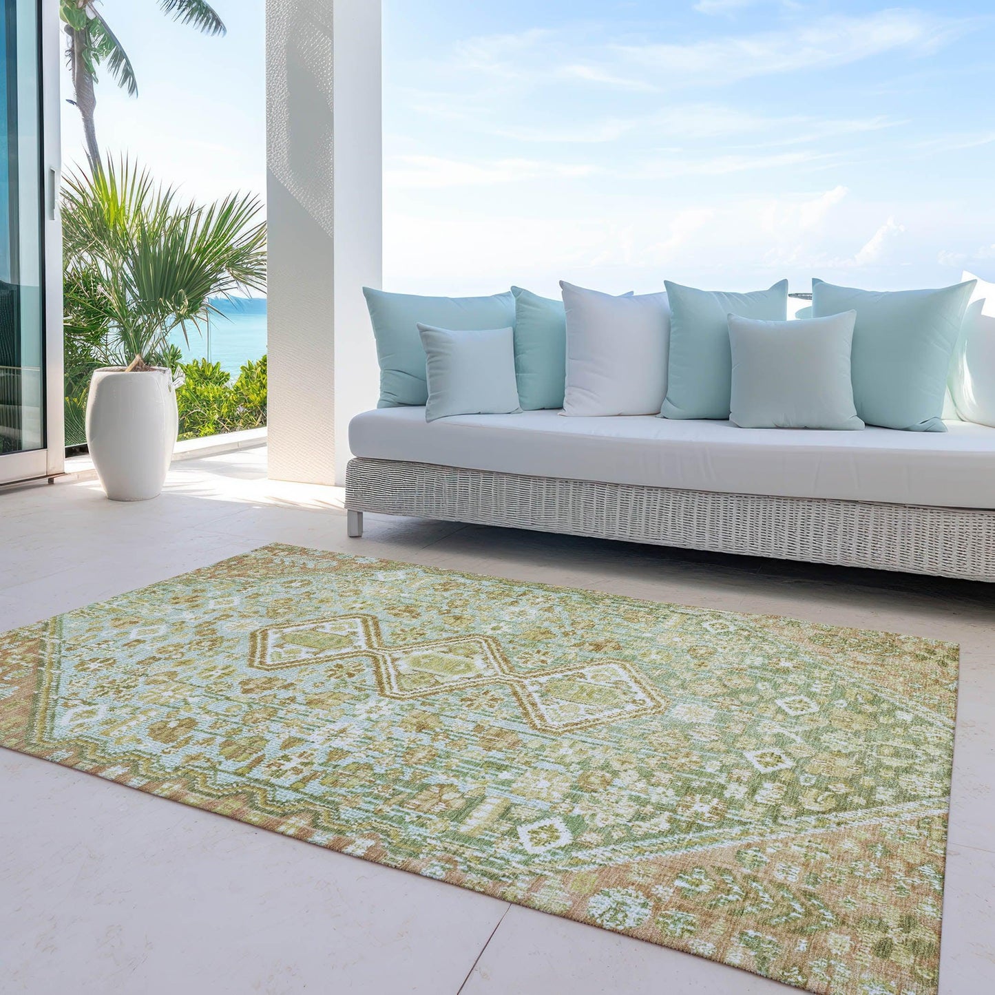 Saelain Green Washable Indoor-Outdoor Rug