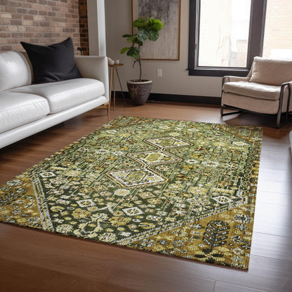 Saelain Olive Washable Indoor-Outdoor Rug