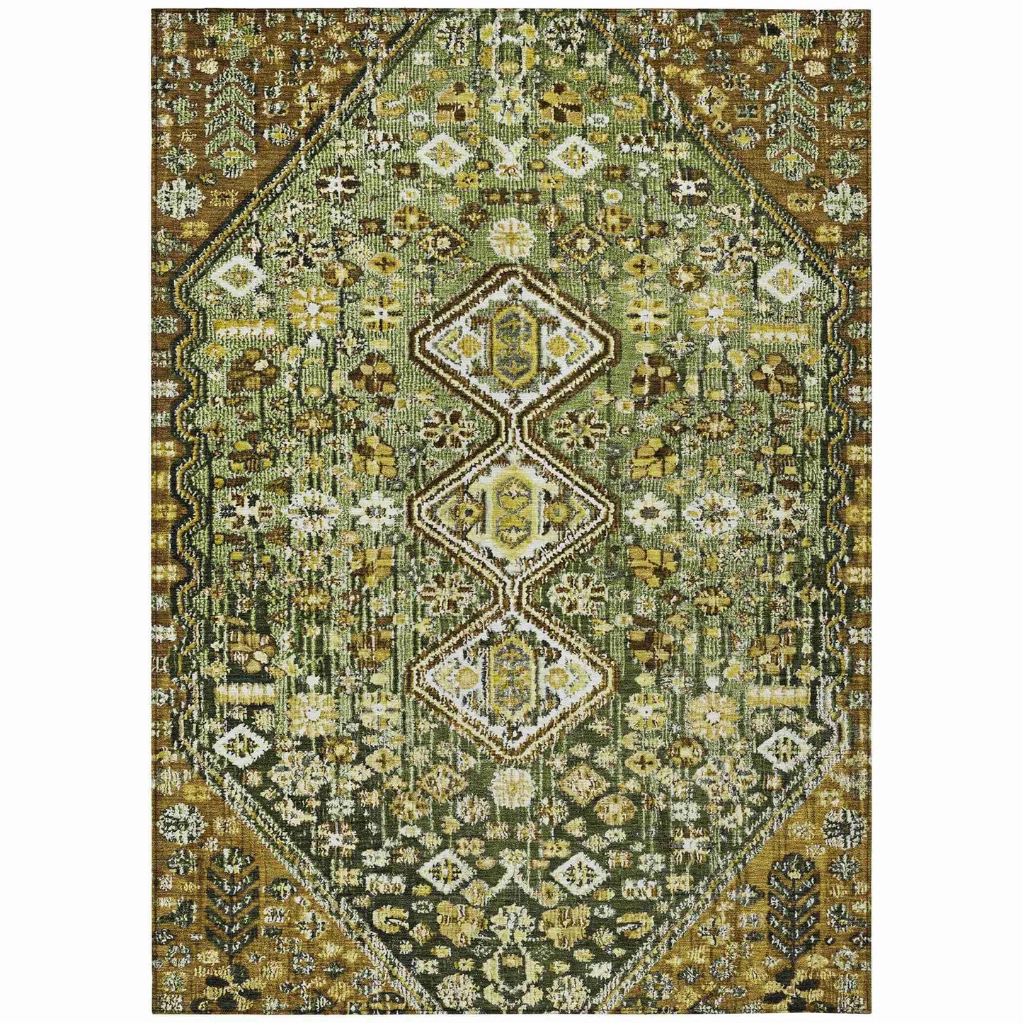 Saelain Olive Washable Indoor-Outdoor Rug