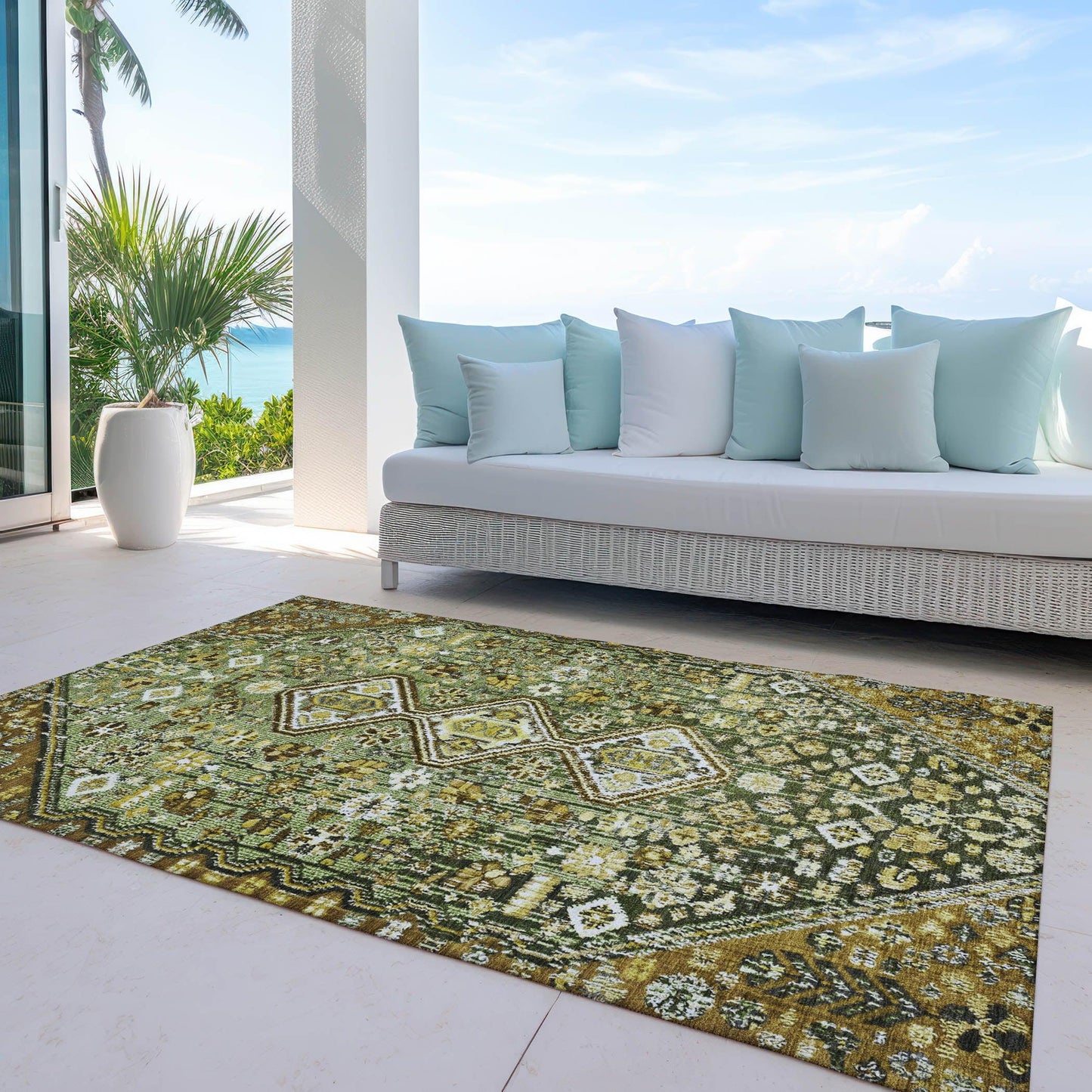 Saelain Olive Washable Indoor-Outdoor Rug