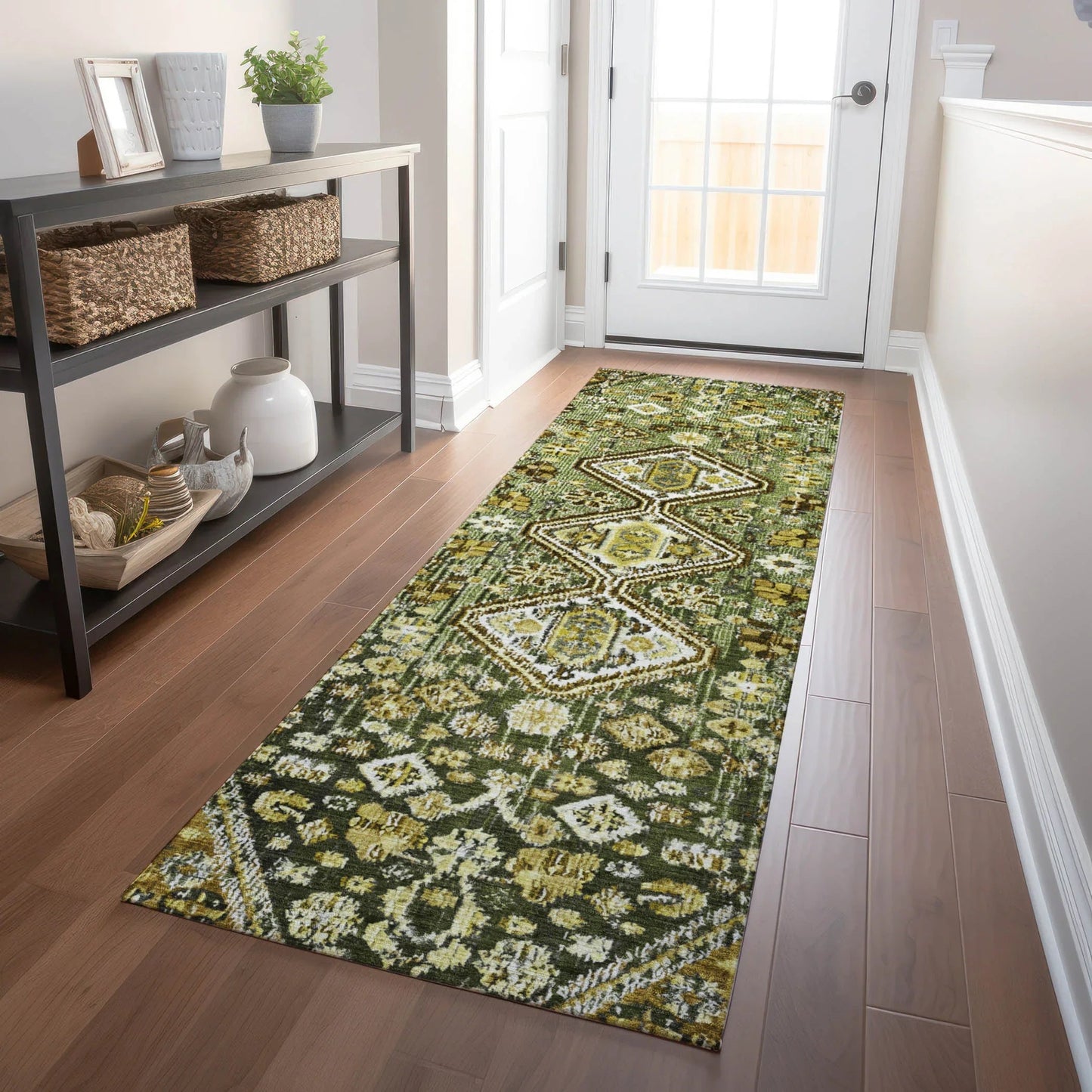 Saelain Olive Washable Indoor-Outdoor Rug