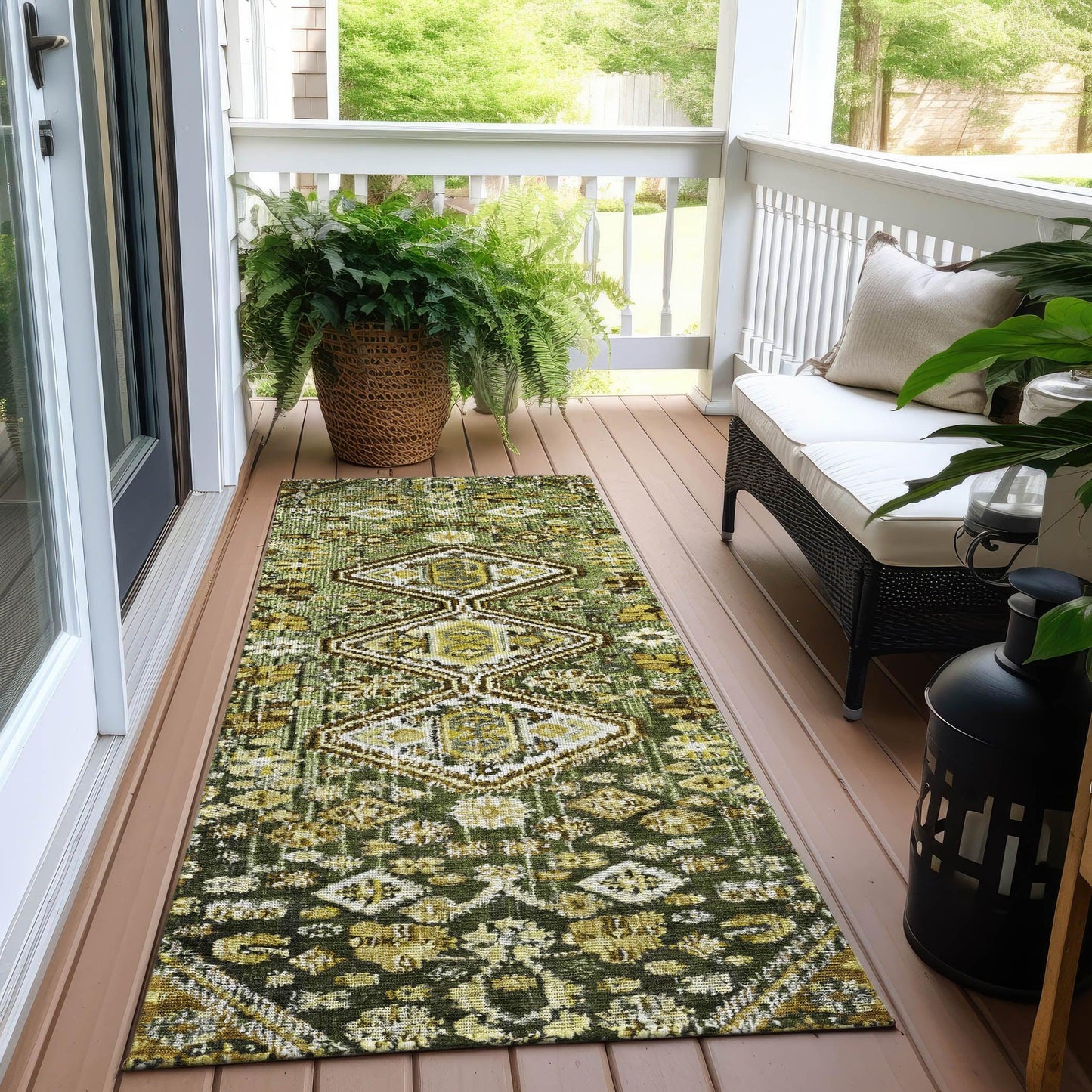 Saelain Olive Washable Indoor-Outdoor Rug