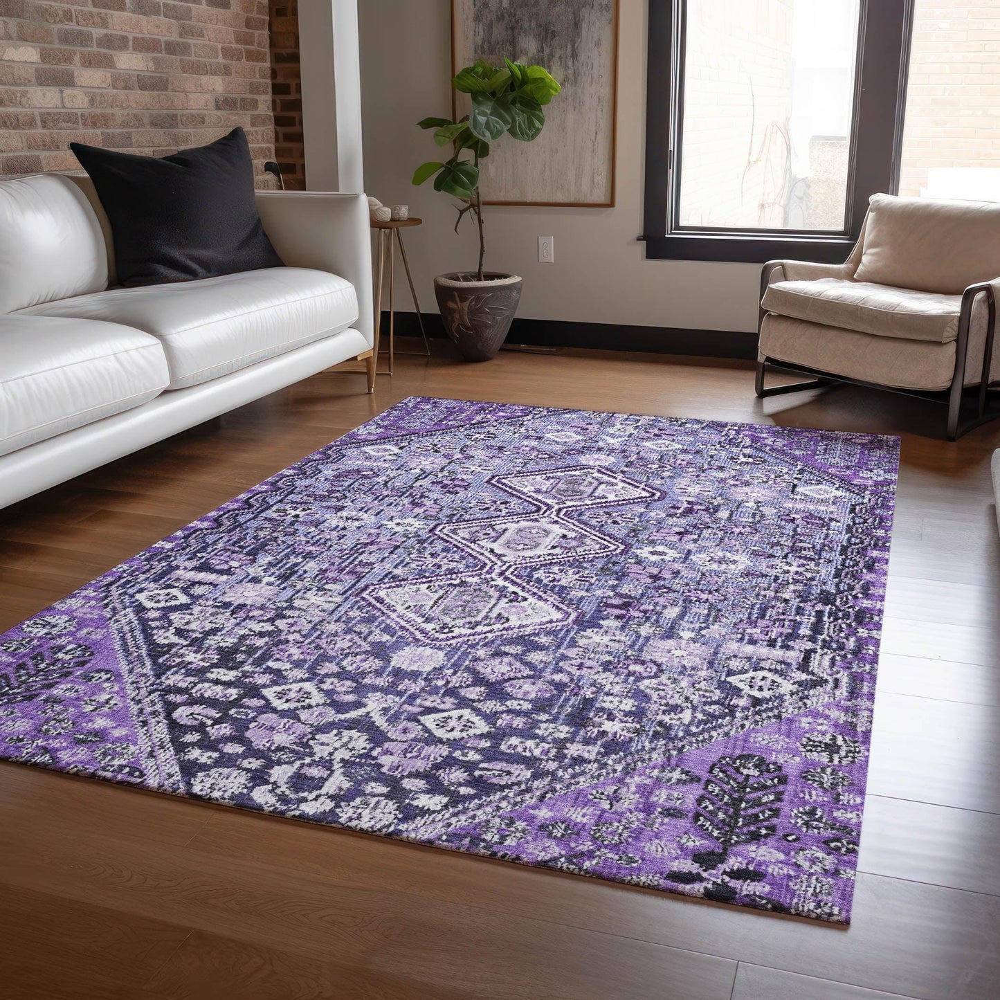 Saelain Purple Washable Indoor-Outdoor Rug