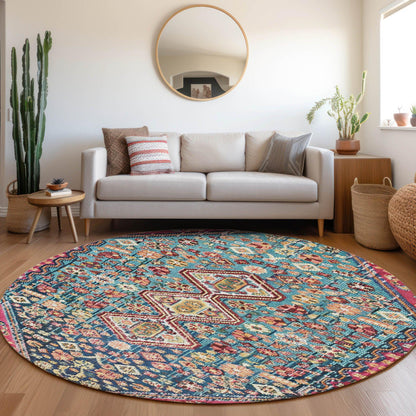 Saelain Teal Washable Indoor-Outdoor Rug