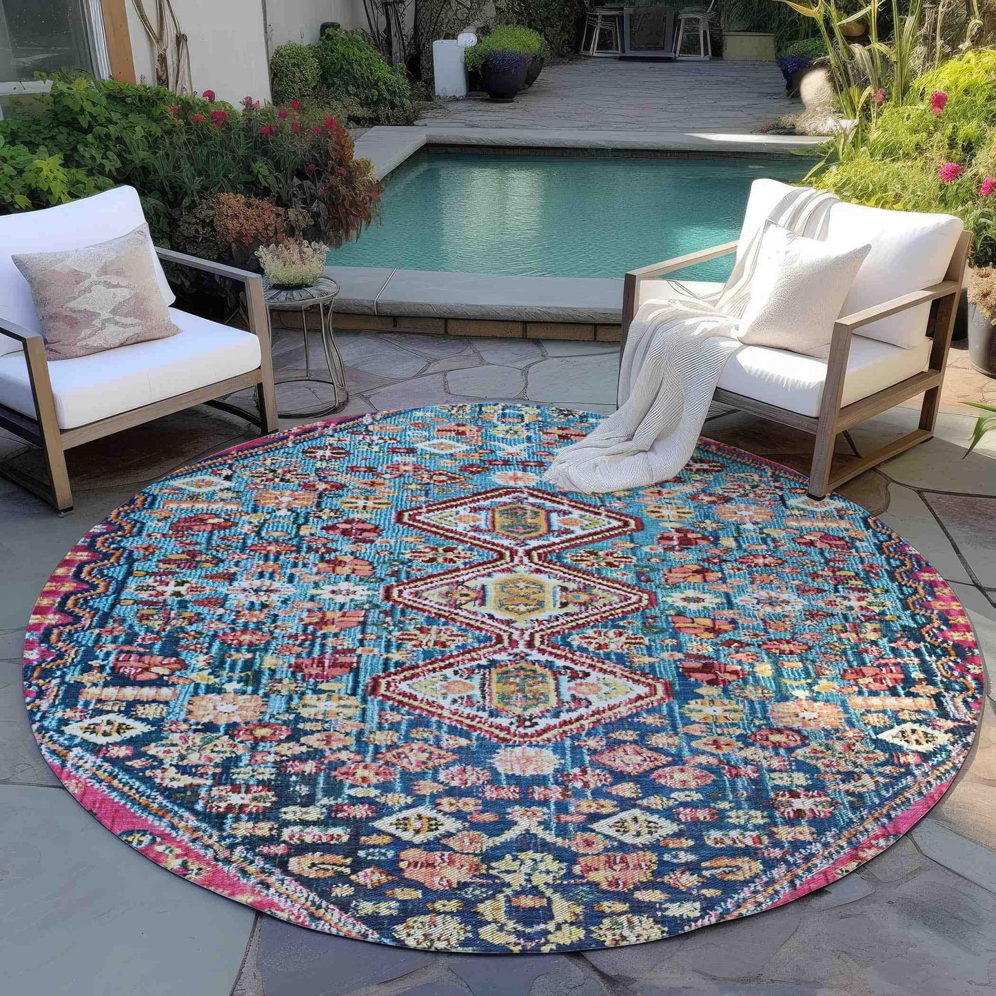 Saelain Teal Washable Indoor-Outdoor Rug