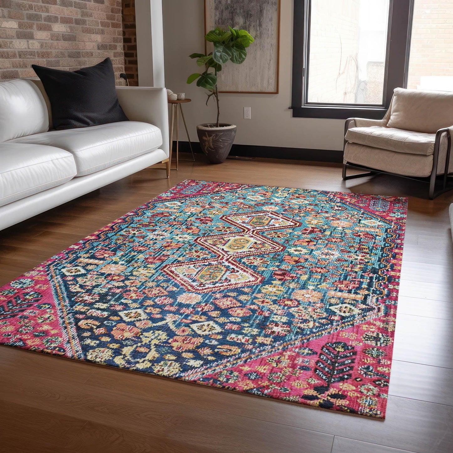 Saelain Teal Washable Indoor-Outdoor Rug