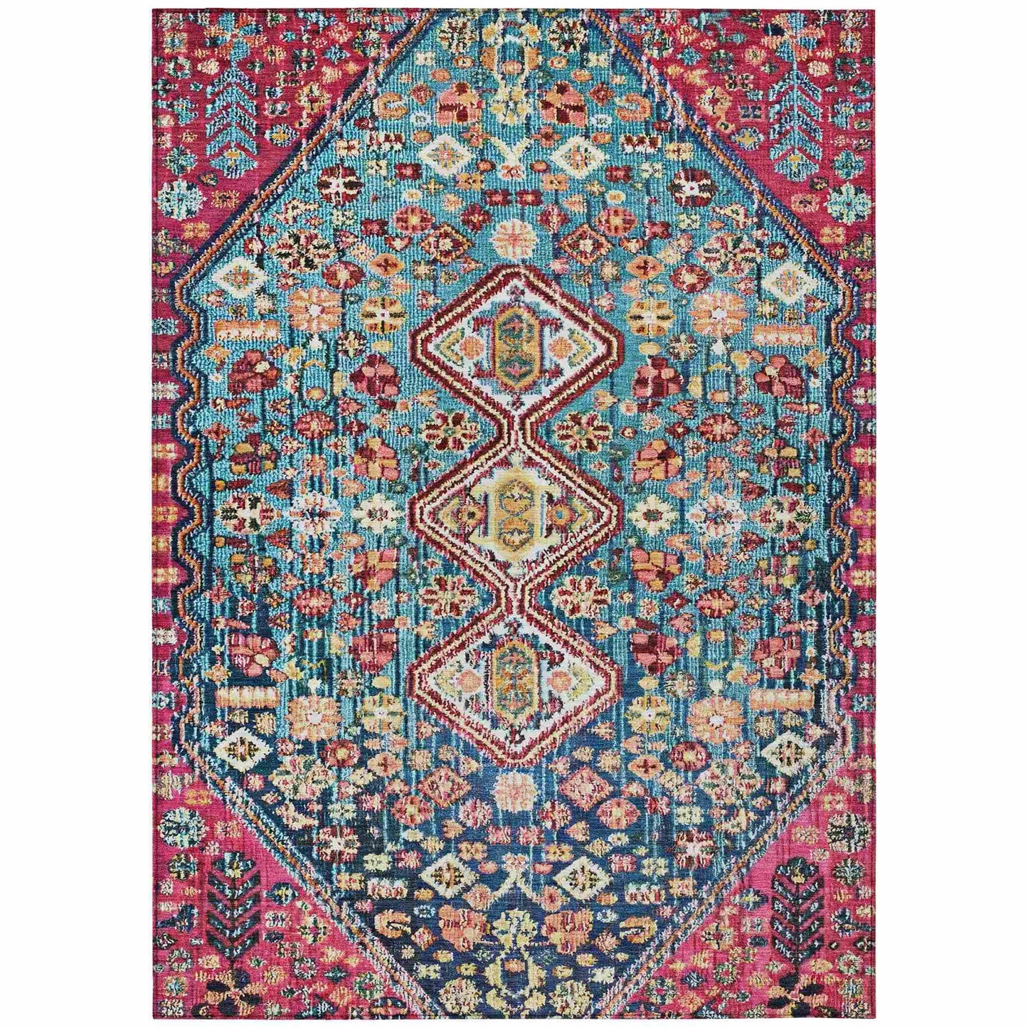 Saelain Teal Washable Indoor-Outdoor Rug