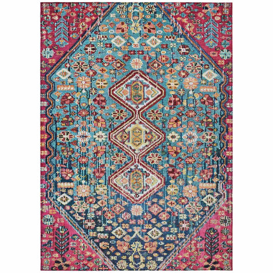 Saelain Teal Washable Indoor-Outdoor Rug