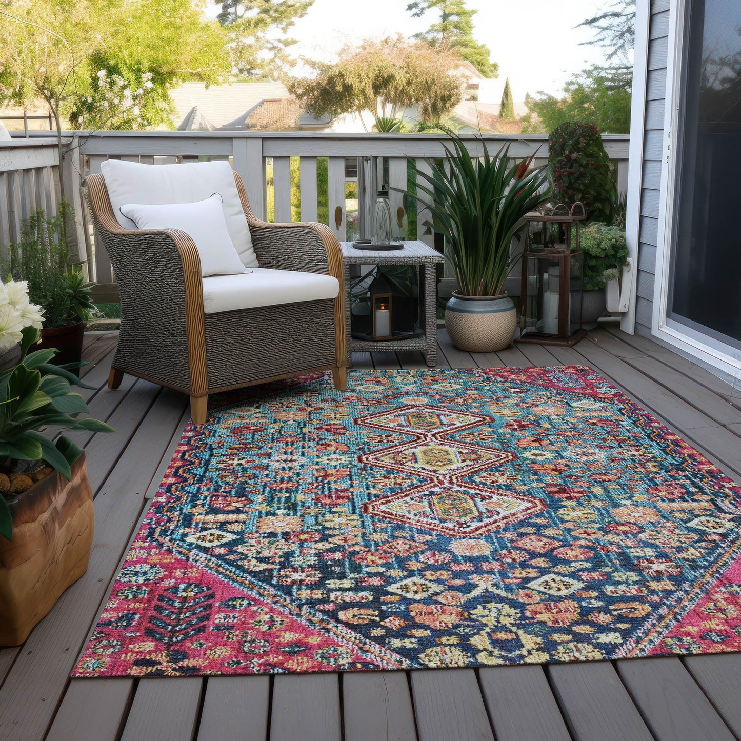 Saelain Teal Washable Indoor-Outdoor Rug