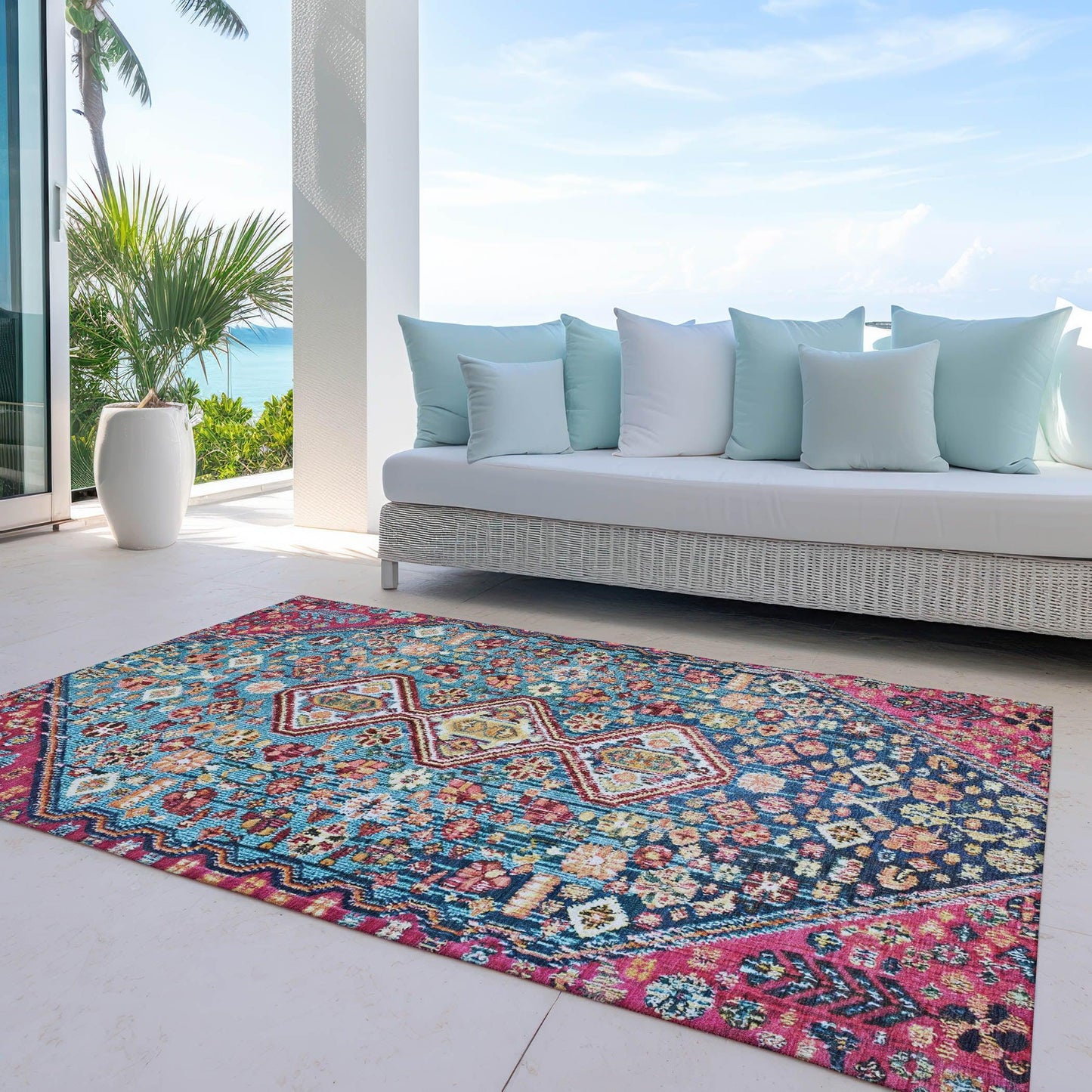 Saelain Teal Washable Indoor-Outdoor Rug